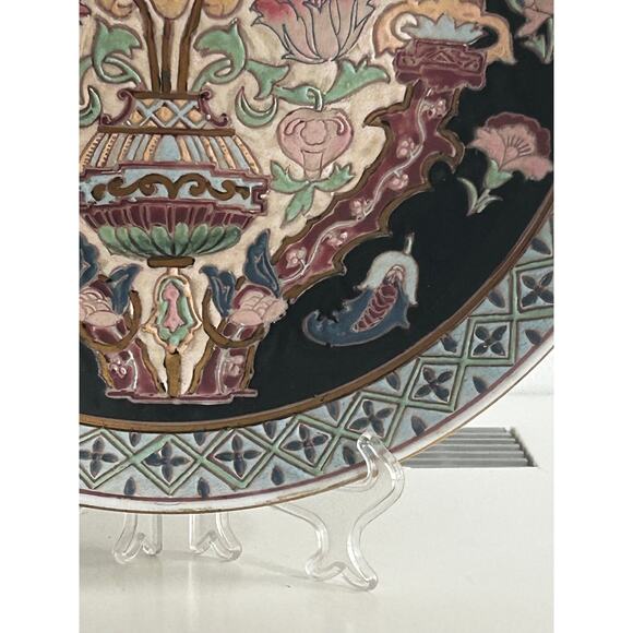 Vtg Oklahoma Import Blue Chinoiserie Asian hand painted decorative plate dish - Picture 3 of 10